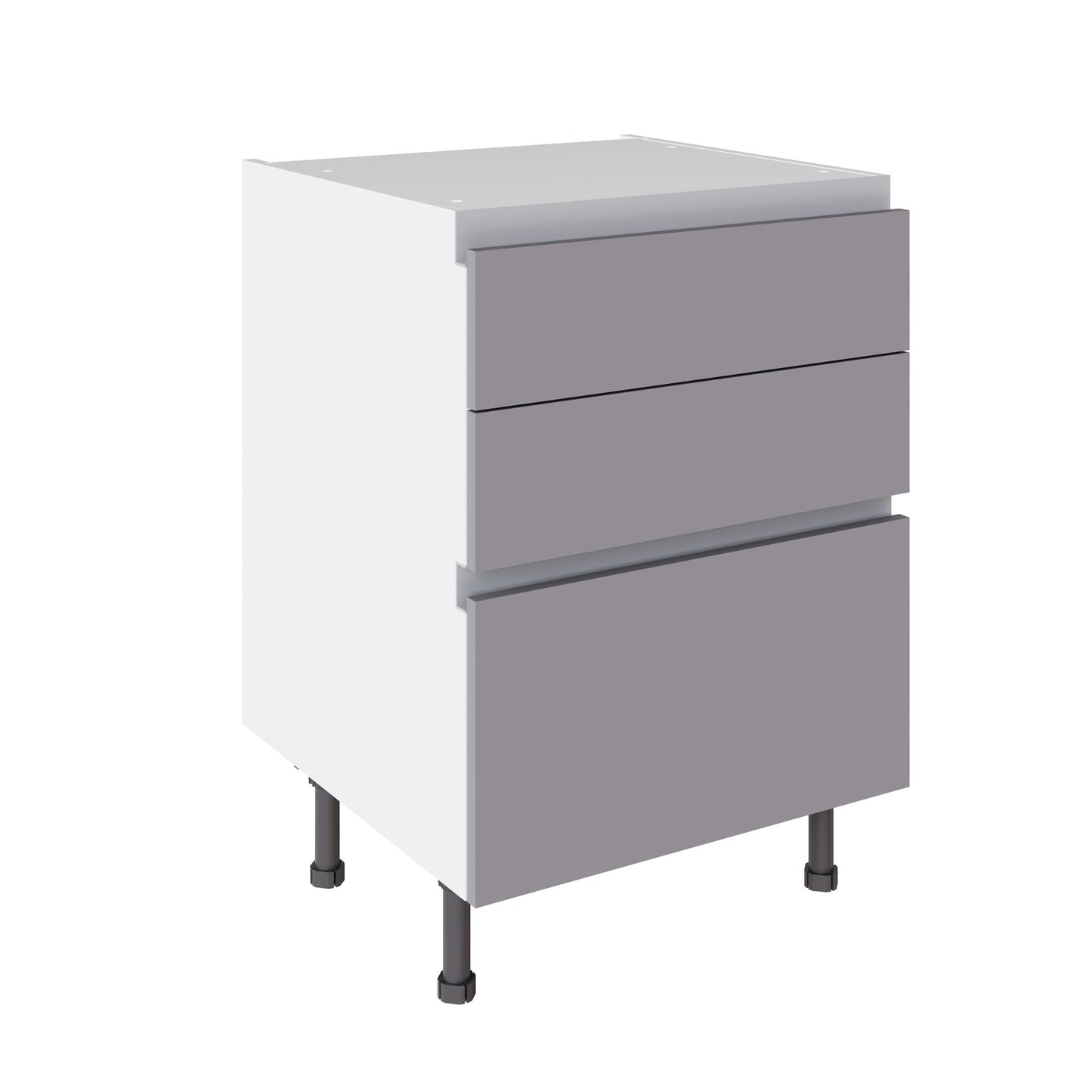 True Handleless SuperMatt Light Grey Kitchen Base Cabinets with UNICLIC Technology, Flat packed