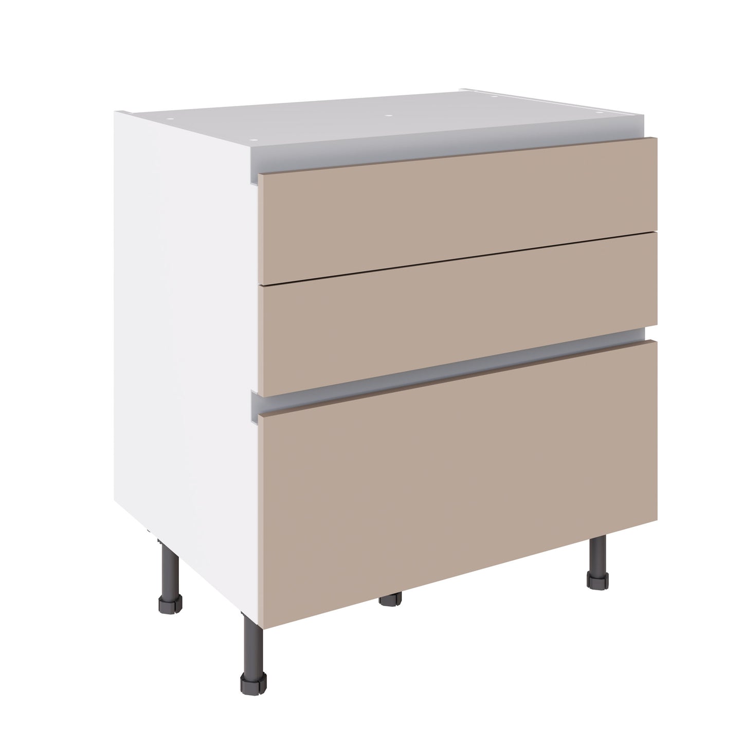 True Handleless SuperMatt Cashmere Kitchen Base Cabinets with UNICLIC Technology, Flat packed