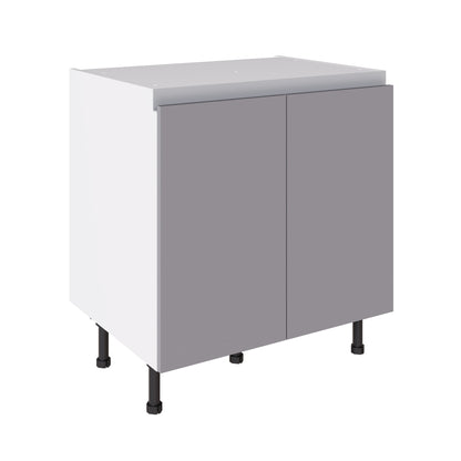 True Handleless SuperMatt Light Grey Kitchen Base Cabinets with UNICLIC Technology, Flat packed