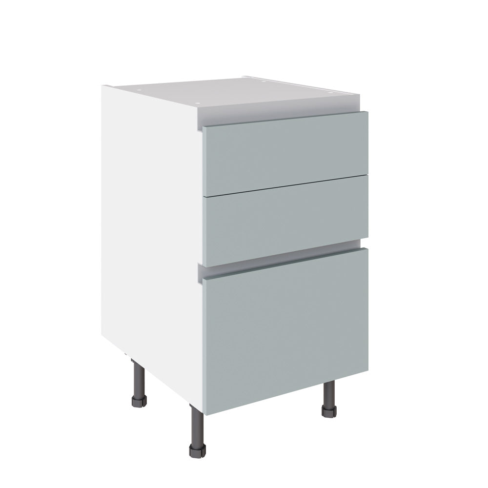 True Handleless SuperMatt Aquamarine Kitchen Base Cabinets with UNICLIC Technology, Flat packed