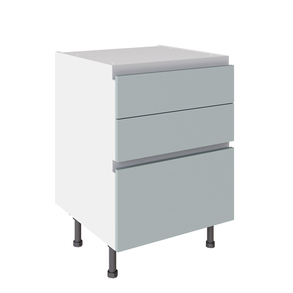 True Handleless SuperMatt Aquamarine Kitchen Base Cabinets with UNICLIC Technology, Flat packed