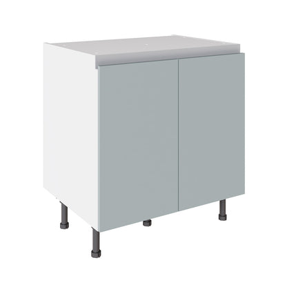 True Handleless SuperMatt Aquamarine Kitchen Base Cabinets with UNICLIC Technology, Flat packed