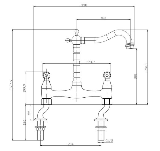 Reginox Utica CH 2 hole Kitchen mixer tap chrome
