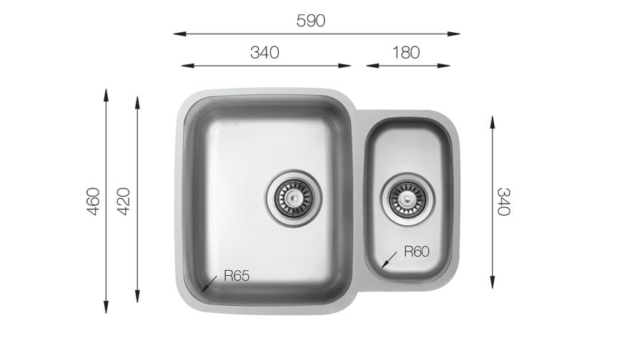 UKinox D 340.70.30 Reversible 1.5 Bowl Polished Stainless Steel Undermount kitchen sink