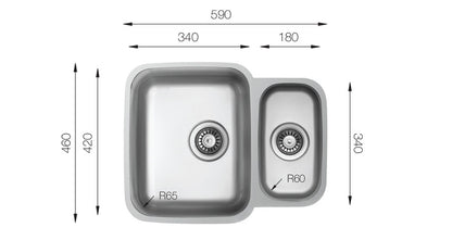 UKinox D 340.70.30 Reversible 1.5 Bowl Polished Stainless Steel Undermount kitchen sink