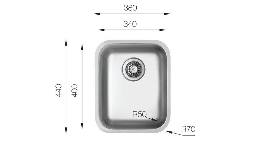 UKinox D 340/R50 Single Bowl Polished Stainless Steel Undermount kitchen sink