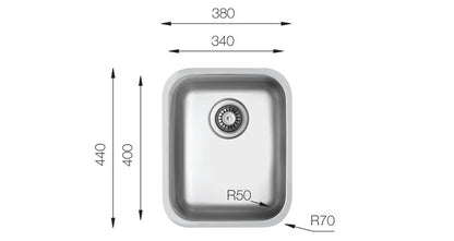 UKinox D 340/R50 Single Bowl Polished Stainless Steel Undermount kitchen sink