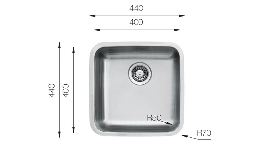 UKinox D 400/R50 Single Bowl Polished Stainless Steel Undermount kitchen sink