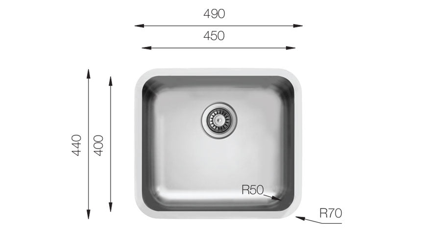 UKinox D 500/R50 Single Bowl Polished Stainless Steel Undermount kitchen sink