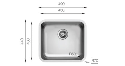 UKinox D 500/R50 Single Bowl Polished Stainless Steel Undermount kitchen sink