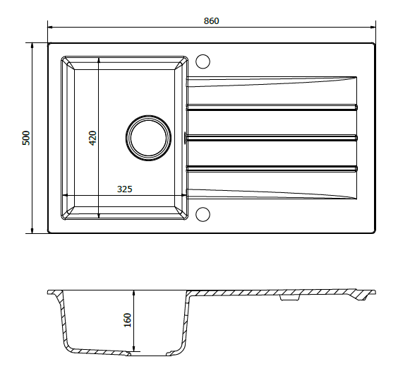 Reginox VALENCE 860x500 Composite Single Bowl Reversible Inset Kitchen sink
