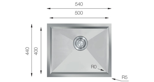 UKinox Zeroline 1 Bowl Polished Handmade SS Undermount/Inset kitchen sink 500x400mm