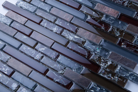 Blue and Brown Crackle Glass & Stone Mosaic Tiles (MT0156)