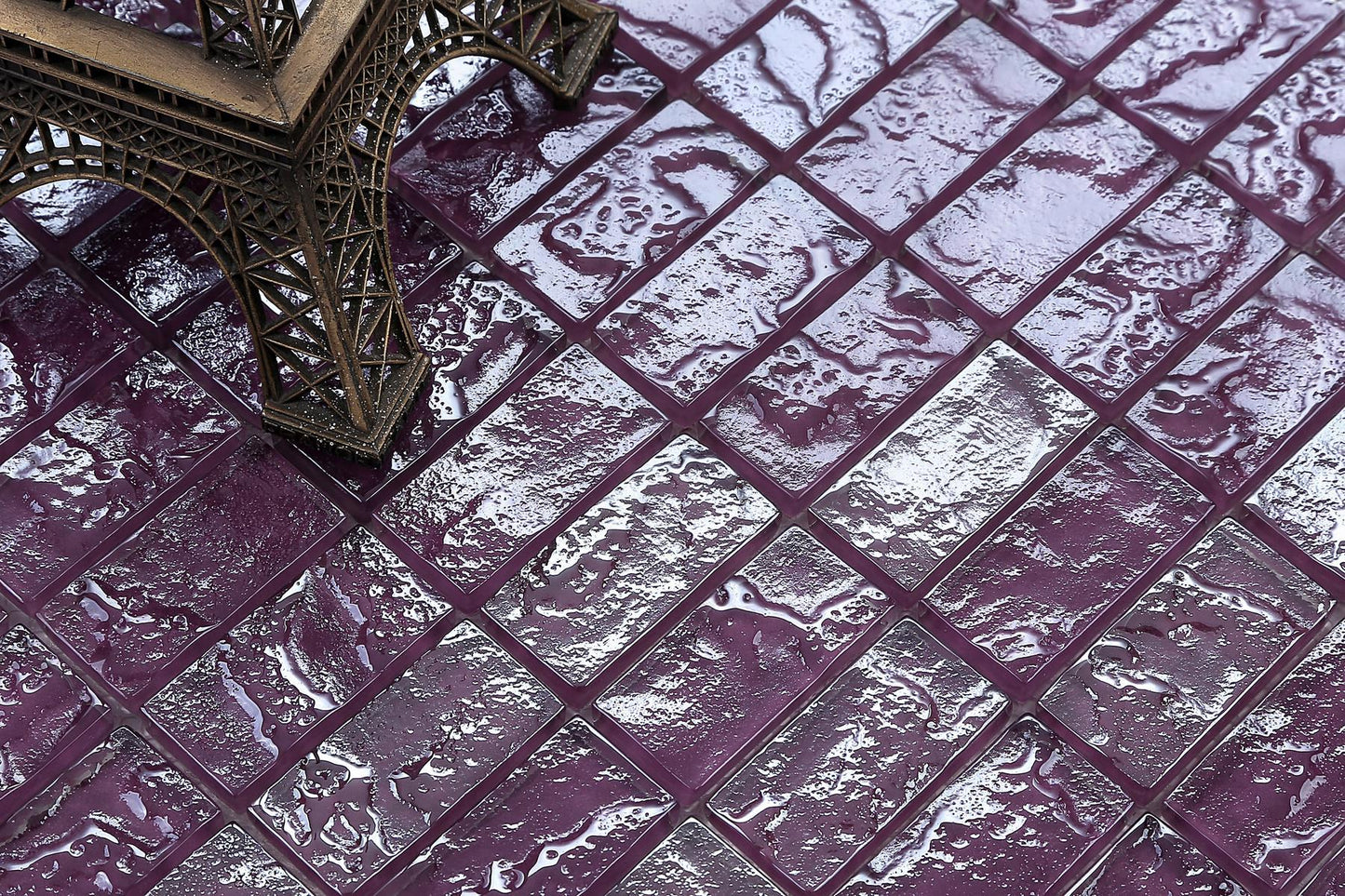 Lilac Textured Lava Glass Brick Mosaic Tiles (MT0119)