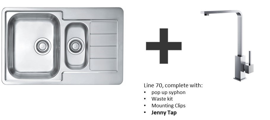 Alveus Line 70 SS Inset Kitchen Sink 790x500 1.5  & Jenny Tap Chrome