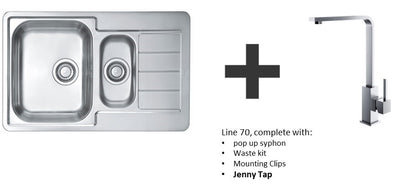 Alveus Line 70 SS Inset Kitchen Sink 790x500 1.5  & Jenny Tap Chrome