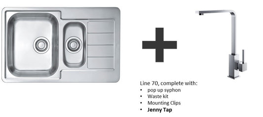 Alveus Line 70 SS Inset Kitchen Sink 790x500 1.5  & Jenny Tap Chrome