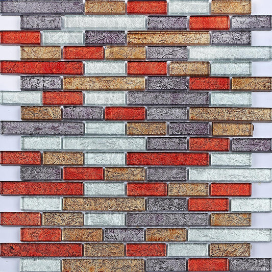Autumn Linear Brick Foil Glass Mosaic Tiles (MT0094)