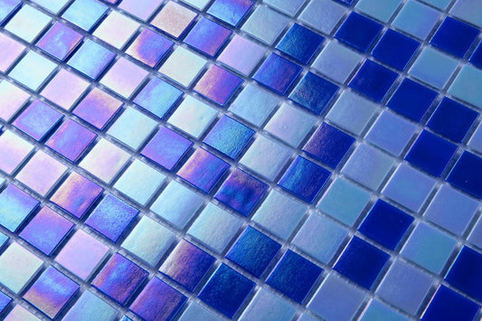 Blue & White Iridescent Mix Glass Mosaic Tiles (MT0142)