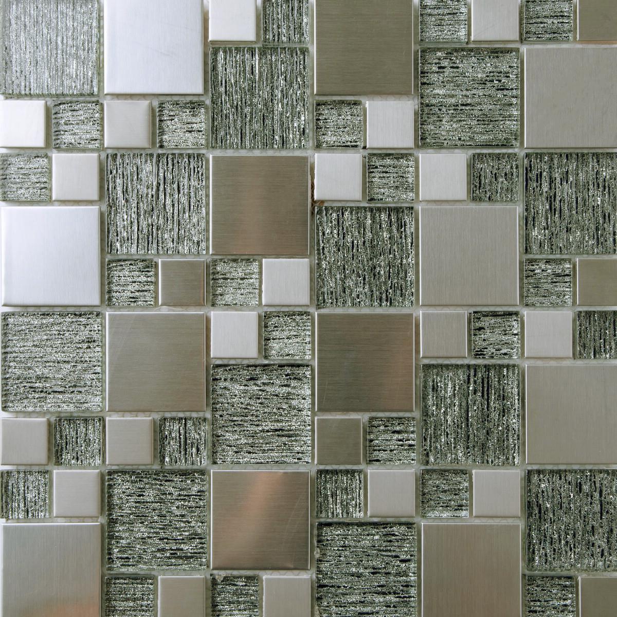 Silver Glass & Brushed Steel Mosaic Tiles (MT0150)