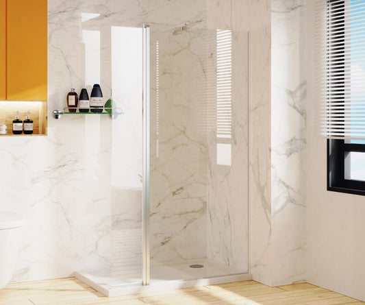 VRB Wetroom Shower Screen/Panel 8mm Glass Chrome Finish. Various sizes
