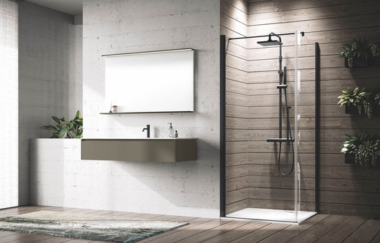 Novellini Young G+F shower enclosure 1 Hinged door + Side Panel Matt Black/Chrome