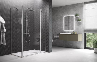 Novellini Young 2P+F shower door 1 Hinged door + 1 fixed panel in line Chrome