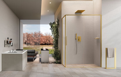 Novellini Riga 2P+F, 1 Sliding Shower door+1 Fixed Panel In Line+Side Panel Gold/Bronze/Inox
