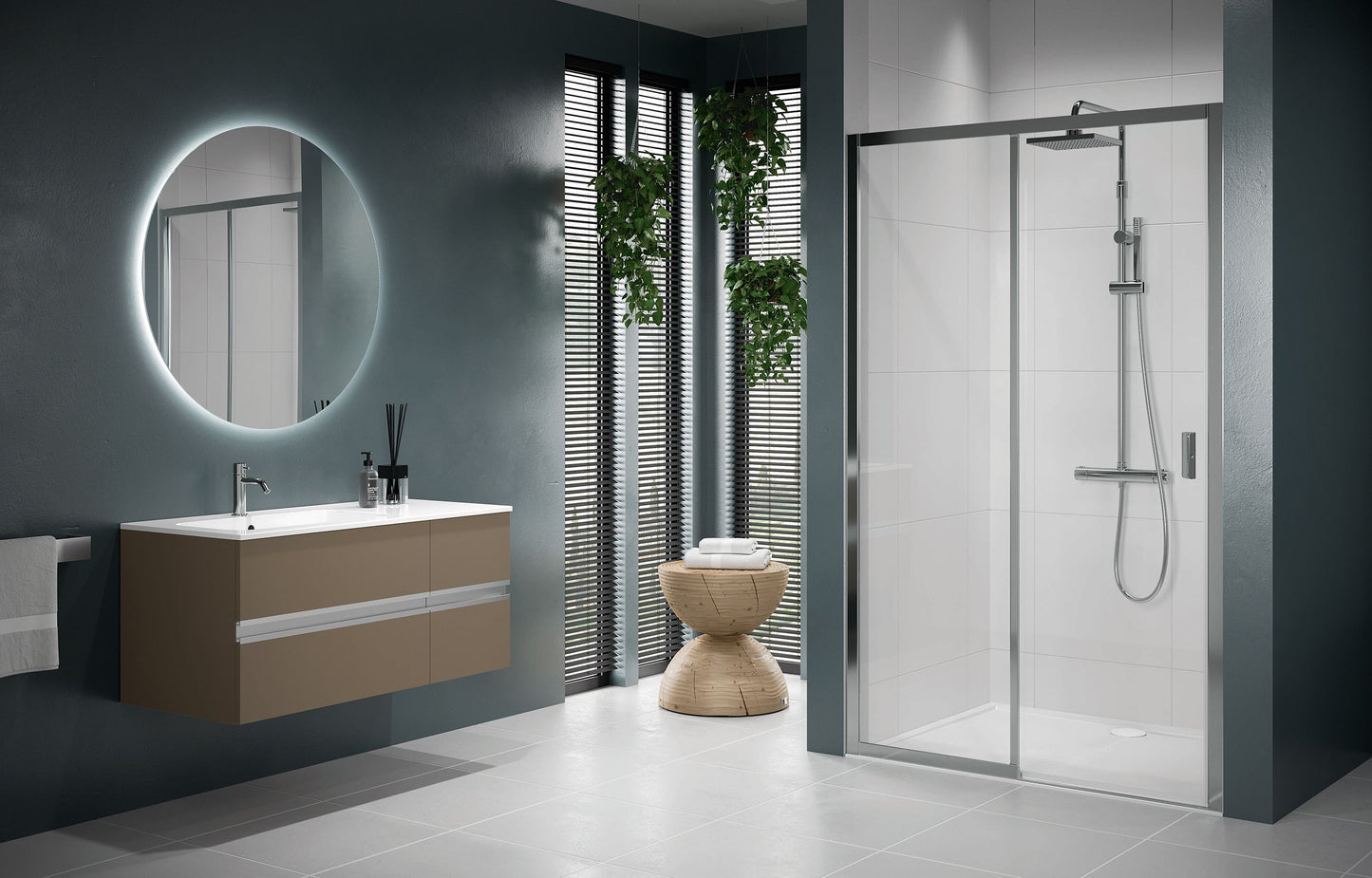 Novellini Lunes 2PH, 1 Sliding Shower door + 1 Fixed Panel Chrome