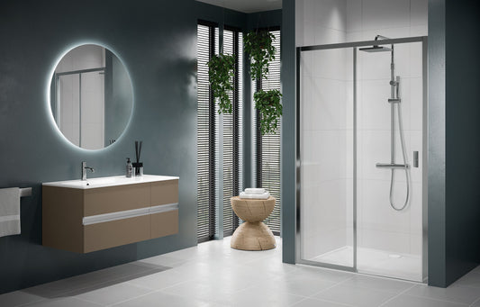 Novellini Lunes 2PH, 1 Sliding Shower door + 1 Fixed Panel Chrome