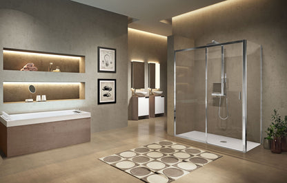 Novellini Lunes 2PH, 1 Sliding Shower door + 1 Fixed Panel Chrome