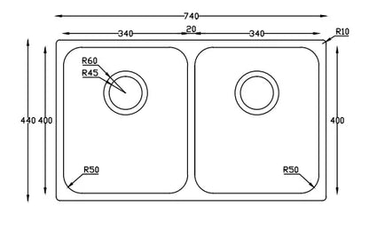 UKinox D 340.50.50/R50 Polished Stainless Steel 2 Bowl Undermount kitchen sink