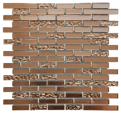 Copper Lava & Plain Glass Brick Mosaic Tiles (MT0198)