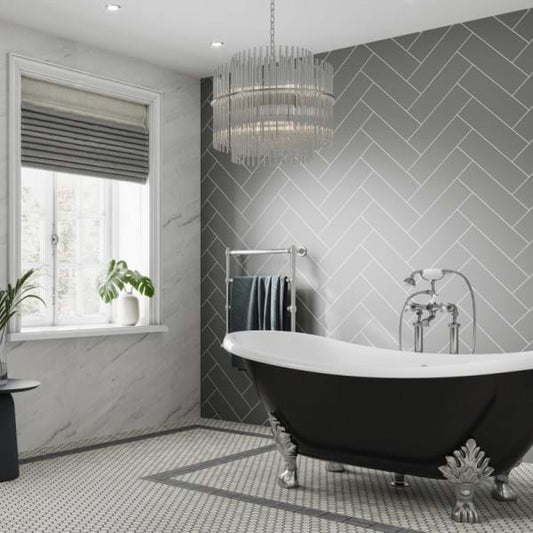 Multipanel Tile Collection Dust Grey Herringbone Shower Panels 598x2400 MT732H