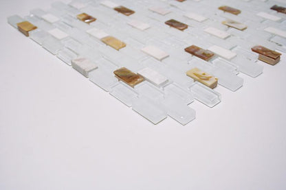 Mother of Pearl, Stone & White Glass Mosaic Wall Tiles (MT0148)
