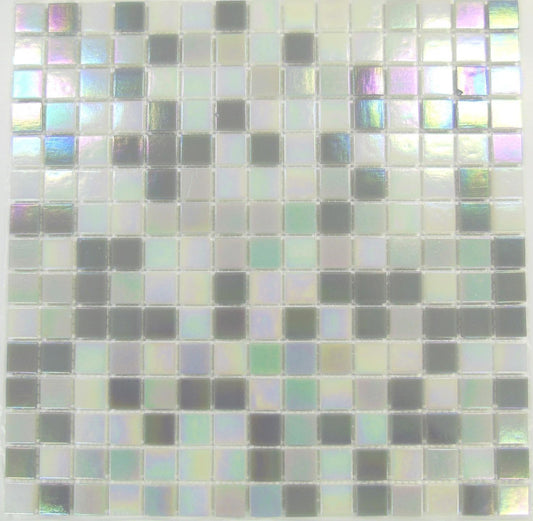 Grey & White Iridescent Mix Glass Mosaic Tiles (MT0167)