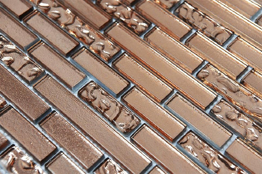 Copper Lava & Plain Glass Brick Mosaic Tiles (MT0198)