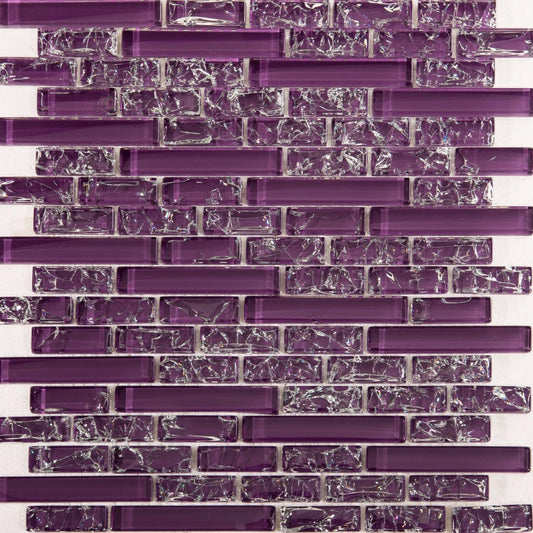 Purple Crackle & Plain Glass Mosaic Wall Tile sheet (MT0168)