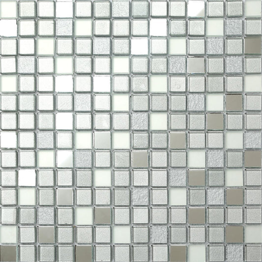 Silver Frosted, Mirror & Glitter Mix Glass Mosaic Tiles (MT0046)