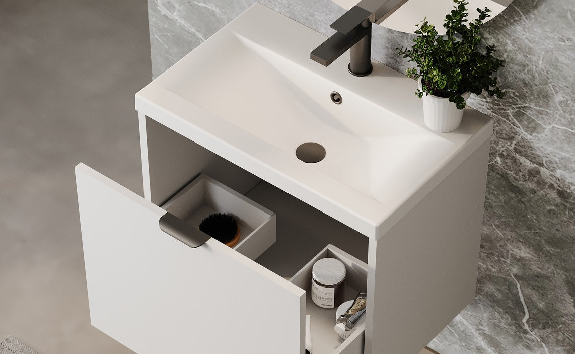 Eterna Gloss White PVC 600mm Rigid Wall Hung Unit With Waterfall Style Handles SP600WH_WHITE