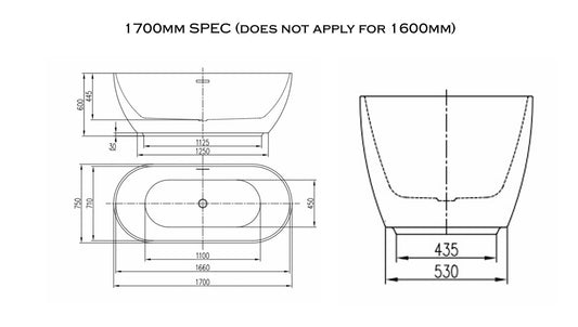 Freestanding Bath Matte Grey 1700x750x600mm FSB1700GREY