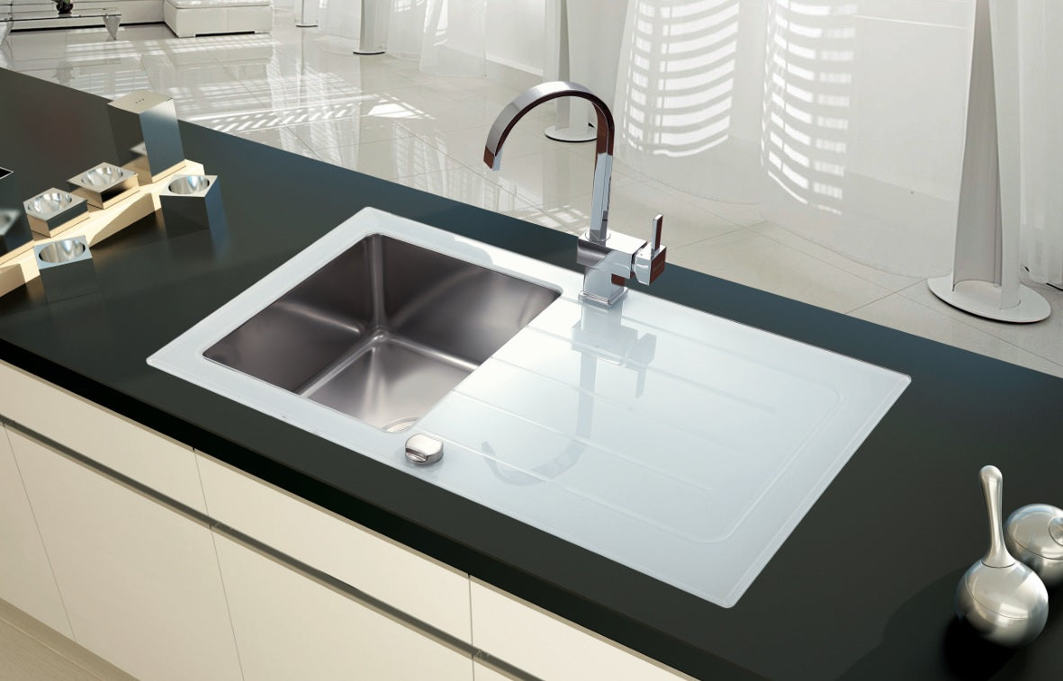UKinox GS 860.500W White Glass Inset 1 bowl Reversible kitchen sink