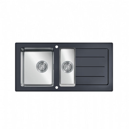 UKinox GS 1000.500.15B Black Glass Inset 1.5 bowl Reversible kitchen sink