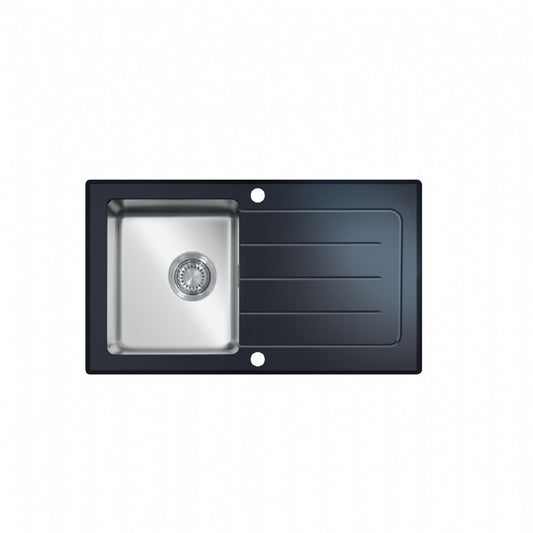 UKinox Black Glass Inset 1 bowl Reversible kitchen sink 860x500mm