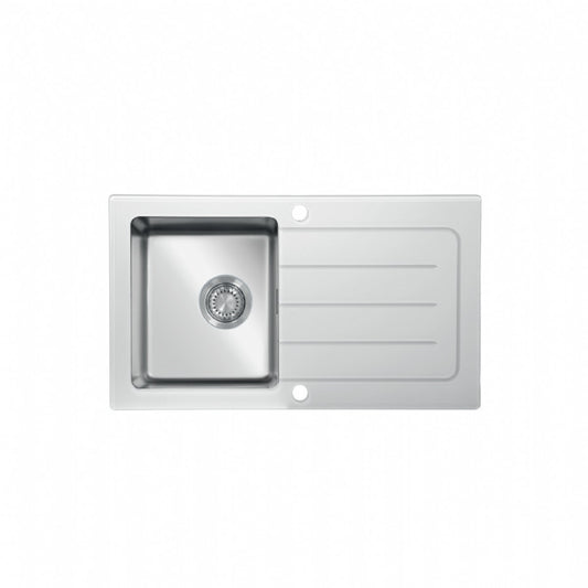 UKinox White Glass Inset 1 bowl Reversible kitchen sink 860x500mm