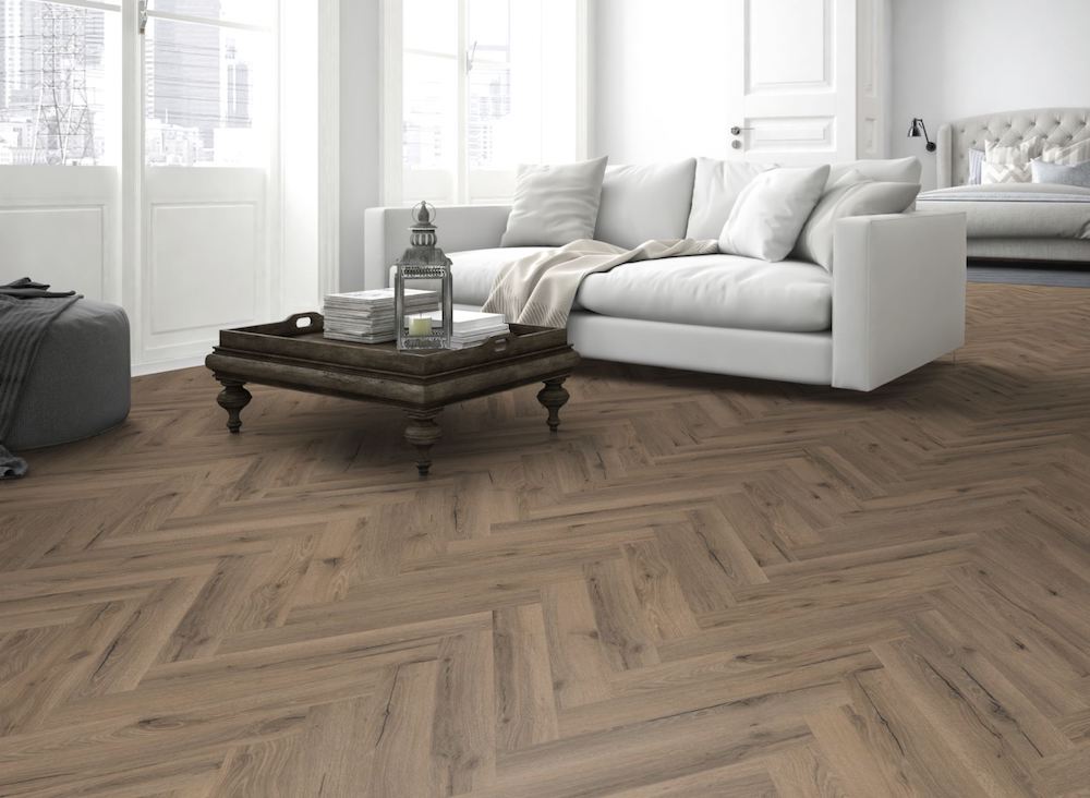 LVT Flooring Lignum Core Mocha Oak Herringbone - Pack Size: 2.23m²