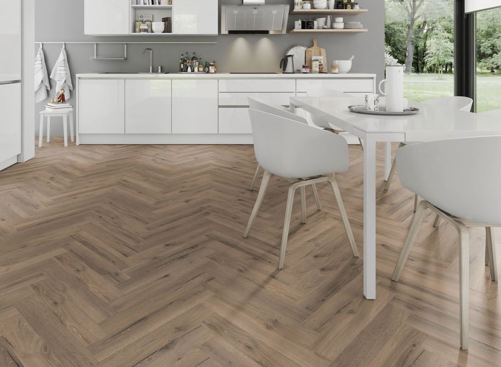 LVT Flooring Lignum Core Mocha Oak Herringbone - Pack Size: 2.23m²
