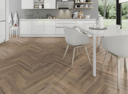 LVT Flooring Lignum Core Mocha Oak Herringbone - Pack Size: 2.23m²