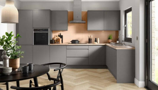 J-Pull UltraMatt Dust Grey Wall Kitchen Cabinets with UNICLIC Technology, Flat packed