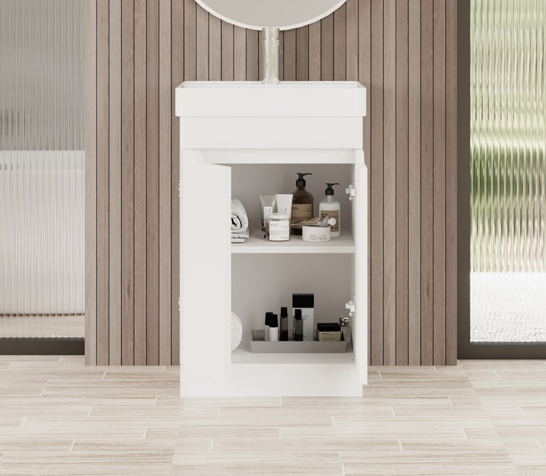 100% WaterProof VRB Lustra Gloss White 500/600/700/800mm Rigid, PVC Floor Vanity Unit